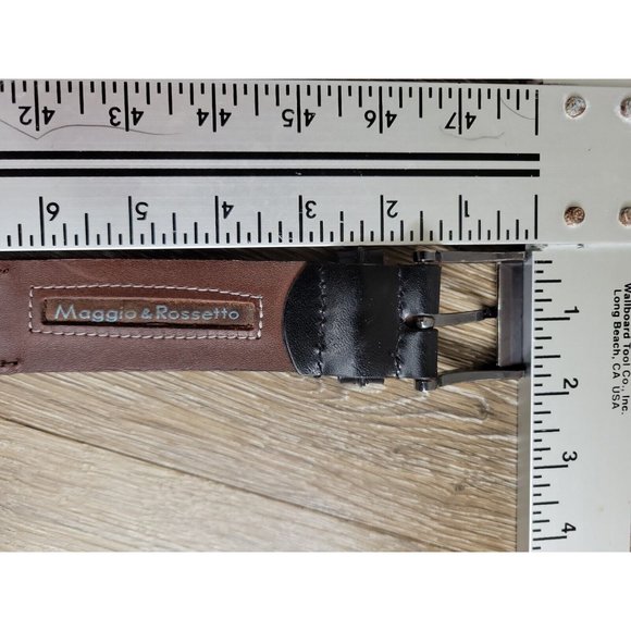 Maggio & Rossetto Black Leather Men's 42 Casual Belt Silver Buckle 1.5" Width - Picture 7 of 11